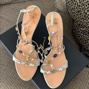 Giuseppe Zanotti Floral, Jeweled, Mesh Heels